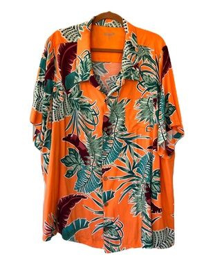 Tropical Orange Floral Men's Front Pocket Button-Up Hawaiian Shirt 4X